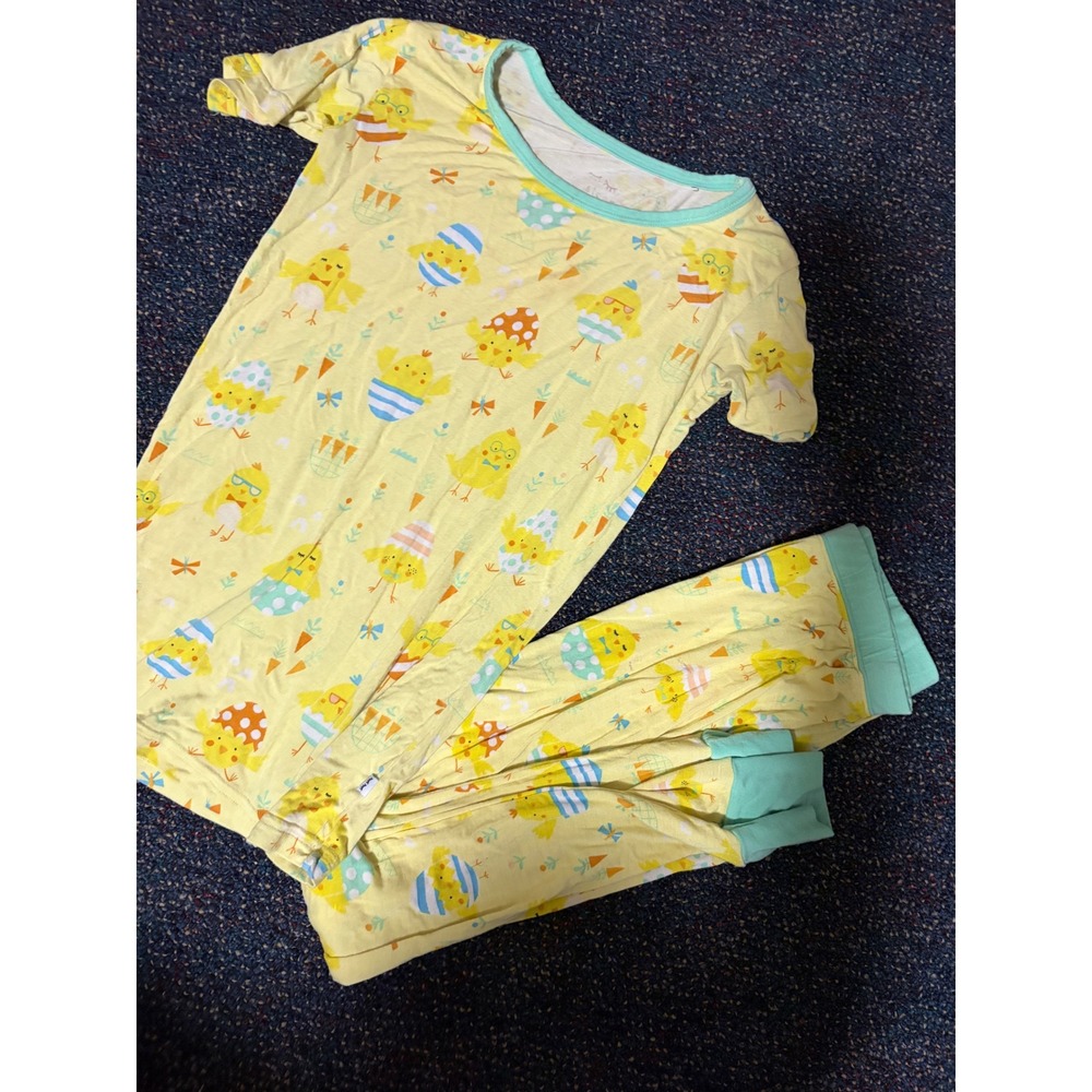 Little Sleepies Yellow Chick Easter Bamboo Pajama Set Kids 9/10 Short Sleeve LBB